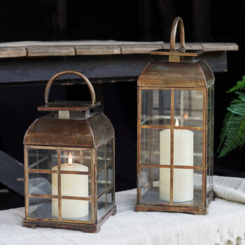 Brass Window Lantern Duo With LED Candles, 2 of 2