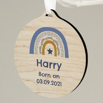 Personalised Blue Rainbow Round Wooden Decoration, 4 of 4