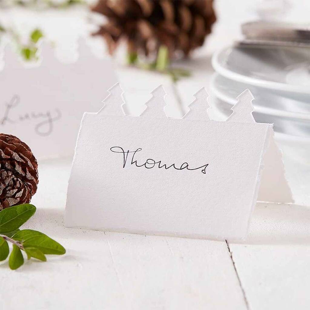 Image of 10 X Cotton Paper Place Cards Christmas Trees