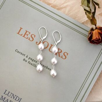 Cassie Ivory Silver Pearl Waterfall Charm Gift Earrings, 3 of 4