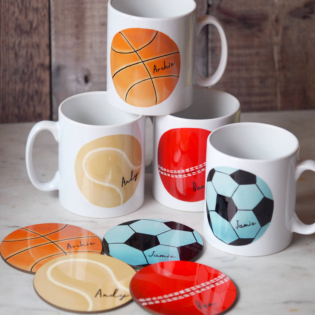 Sports Balls Personalised Mug And Coaster Set By So Close