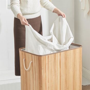 150 L Clothes Laundry Hamper Basket With Three Sections, 2 of 6