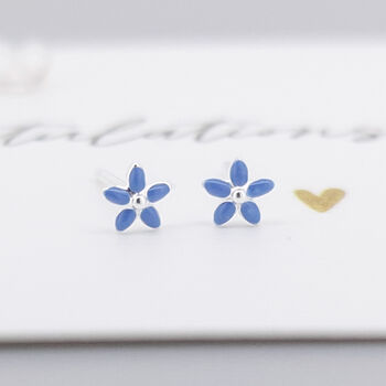 Mini Sterling Silver Forget Me Not Flower Stud Earrings, 4 of 7