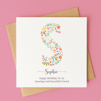 Personalised Floral Initial Birthday Card – Any Letter, 3 of 8