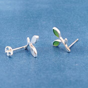 Sterling Silver Leaf Stud Earrings, 4 of 7