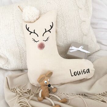 Cupid Reindeer Personalised Christmas Stocking, 2 of 3