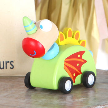 Wooden Dragon Pull Back Toy And Personalised Gift Bag, 4 of 4