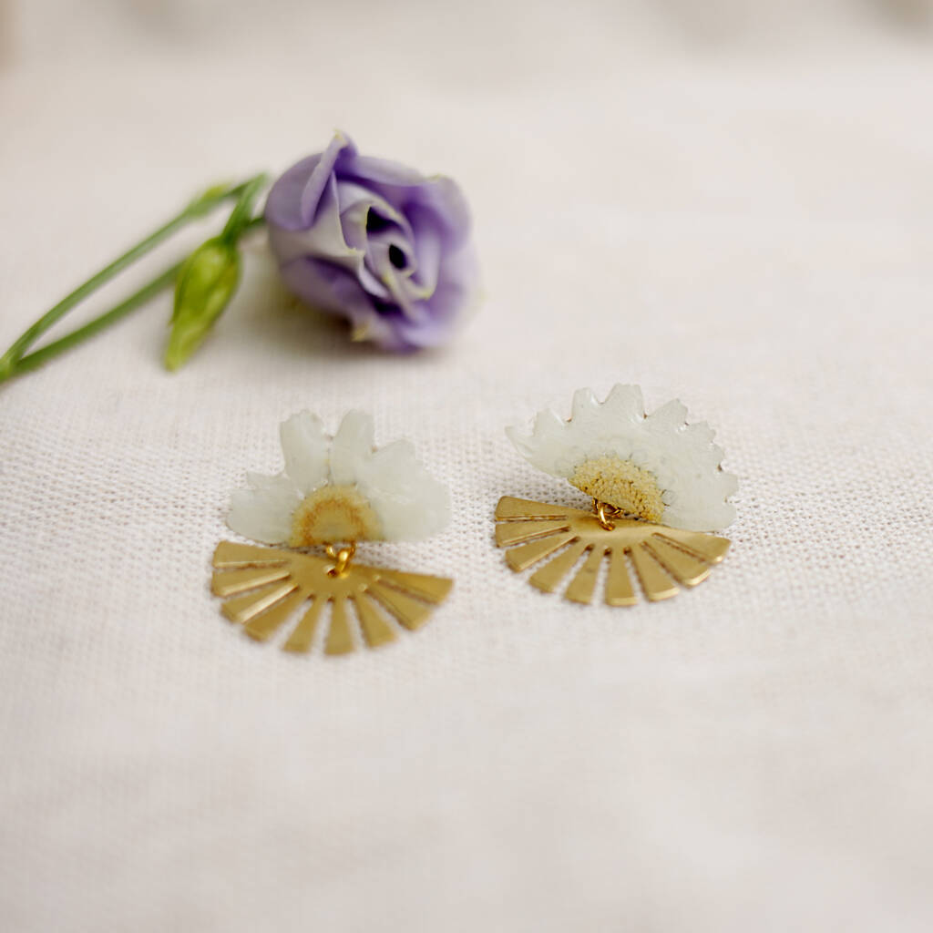 Daisy Sunset Pressed Flower Sterling Silver Studs, 1 of 12