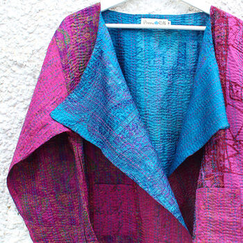 Kantha Handstitched Pink Silk Jacket, 8 of 12