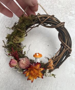 Mini Dried Flower Toadstool Cottagecore Wreath, 5 of 6