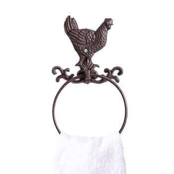 Cast Iron Country Rooster Towel Ring, 2 of 12