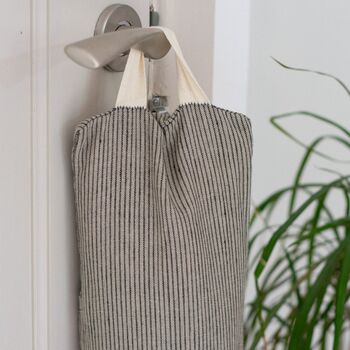 Striped Linen Draught Excluder In Natural/Navy, 2 of 3