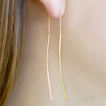 Silver And Gold Plated Double Bar Drop Earrings, 3 of 5
