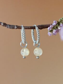 Round Gold Rutilated Quartz Twisted Hoop Earrings, 7 of 12