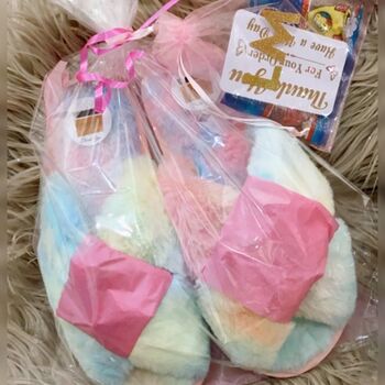 Personalised Rainbow Faux Fur Slippers, 7 of 10