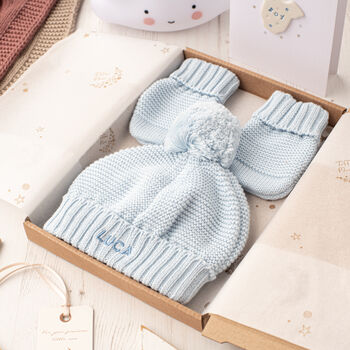 First Christmas Personalised Bobble Hat And Mittens Set, 12 of 12