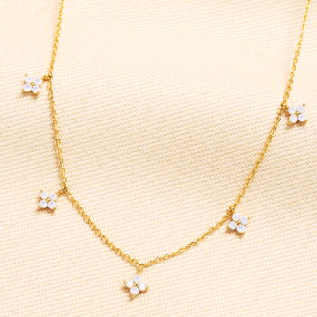 Lilac Crystal Flower Charm Necklace In Gold Plating, 2 of 4