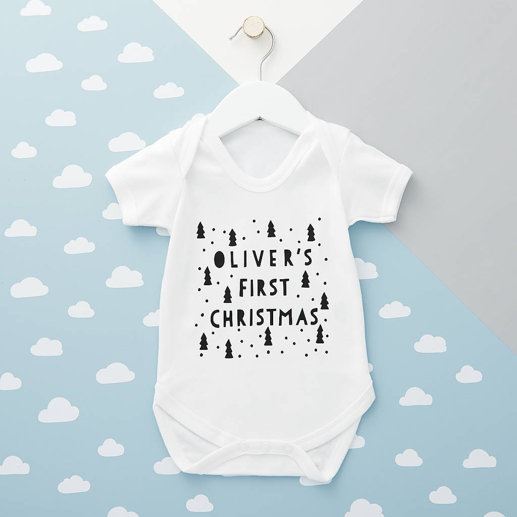 personalised first christmas baby grow by owl & otter