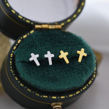 Sterling Silver Tiny Cross Stud Earrings, 3 of 12