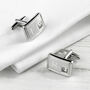 Engraved Rhodium Plated Birthstone Crystal Cufflink Set, thumbnail 7 of 12