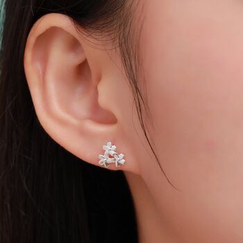 Cherry Blossom Flower Stud Earrings In Sterling Silver, 5 of 11
