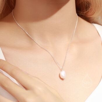 Sterling Silver Delicate Genuine Baroque Pearl Pendant Necklace, 4 of 10