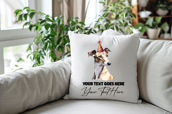 Personalised Greyhound Birthday Congratulations Party Cushion, 2 of 2