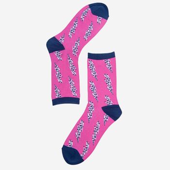 Women's Leopard Print Lightning Bolt Bamboo Socks Pink, 2 of 2