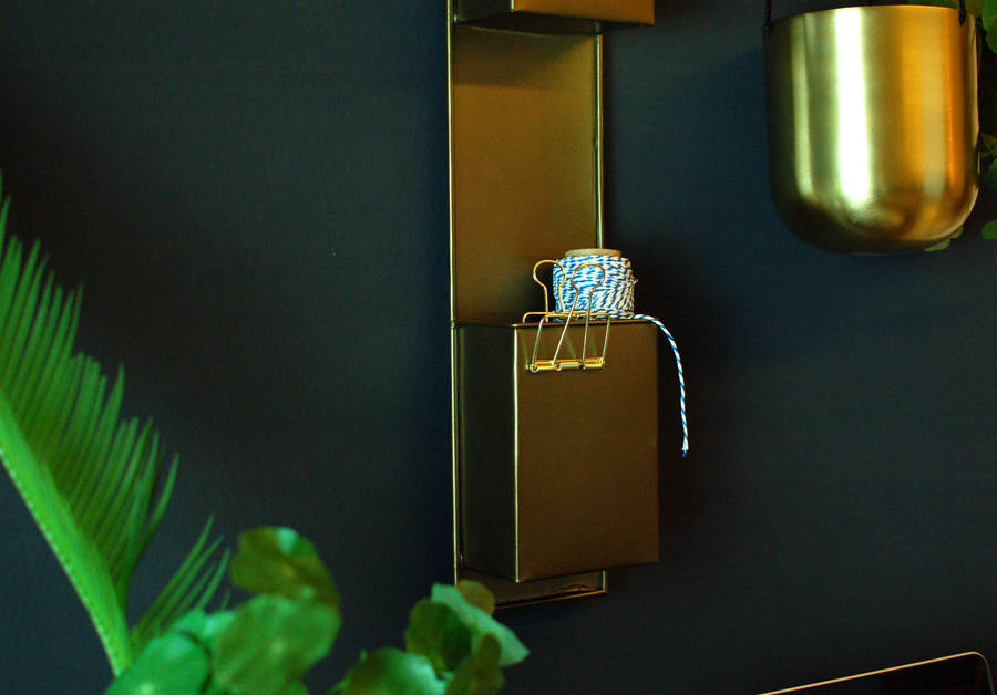 gold brass wall pocket shelving racks by the luxe co