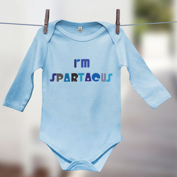 Babygrow Film Quote 'I'm Spartacus' Gift Set For Twins, 2 of 3