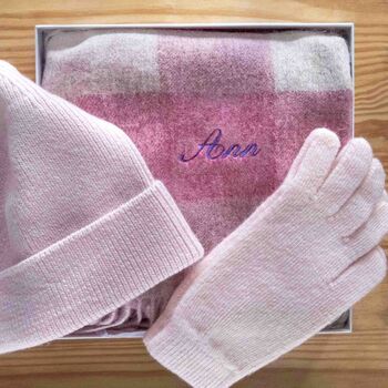 Ladies Wool Scarf, Gloves, Hat Personalised Gift Box Set, 2 of 10