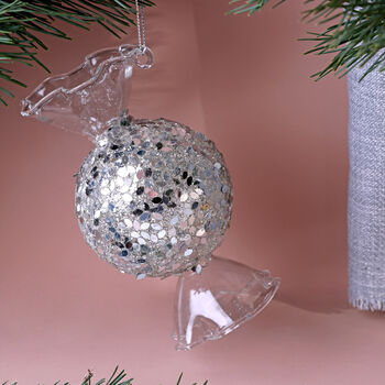 G Decor Silver Confetti Hand Finished Glass Candy Ornament Luxe Sparkle Christmas Tree Decoration, 4 of 5