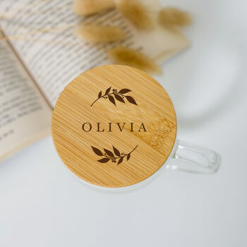 Personalised Double Wall Glass Mug With Bamboo Lid, 3 of 5