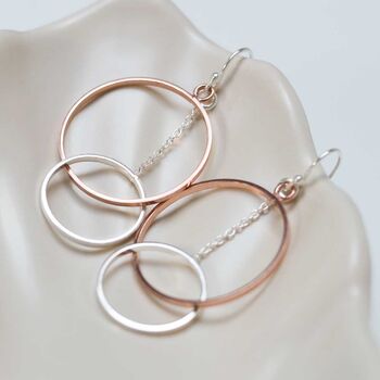 Sterling Silver Rose Gold Circles Dangly Earrings, 5 of 7