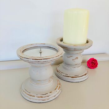 Pair Of Vintage Hand Painted Pillar Candlesticks ~ 15, 3 of 4