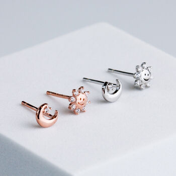 Sterling Silver Sun And Moon Stud Earrings, 2 of 7