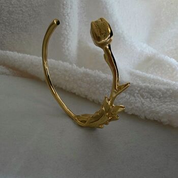 18 K Gold Silver Sculptural Cuff Bracelet Floral Waterproof Open Bangle, 5 of 13