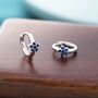 Sapphire Blue Cz Flower Huggie Hoop Earrings, thumbnail 6 of 11