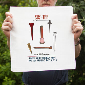 60th Birthday Golf Handkerchief Pair– Personalised “Six Tee And Still On Par” Gift, 4 of 6