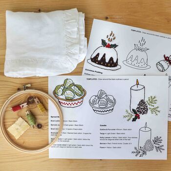 Christmas Linen Napkin Set Embroidery Stitch Craft Kit, 6 of 8