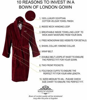 Men's Egyptian Cotton Dressing Gown Baron Burgundy, 3 of 7