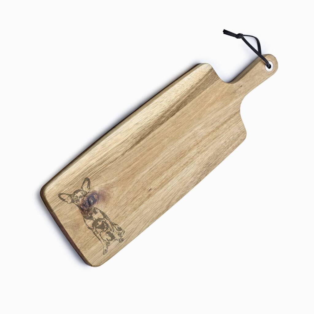 Personalised English Toy Terrier Engraved Acacia Serving Board, 1 of 4