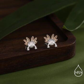 Tiny Axolotl Internally Threaded Flat Back Earrings In Sterling Silver, 4 of 10
