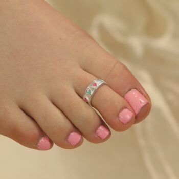 Silver Colourful Hearts Band Toe Ring, 3 of 4