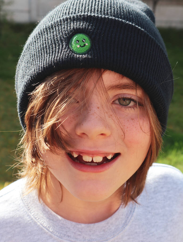 Happy Pea Embroidered Kids Beanie, 1 of 3