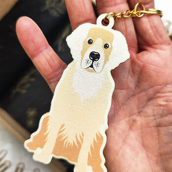 Golden Retriever Wooden Keyring With Optional Christmas Card, 8 of 9