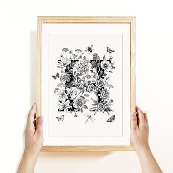 Personalised Monochrome Floral Initial Print, 8 of 11