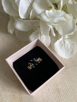 18 K Gold Adjustable Dainty Royal Blue Leaf Ring, 5 of 6