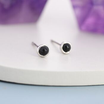 Black Onyx Stud Earrings In Sterling Silver, 3 of 11