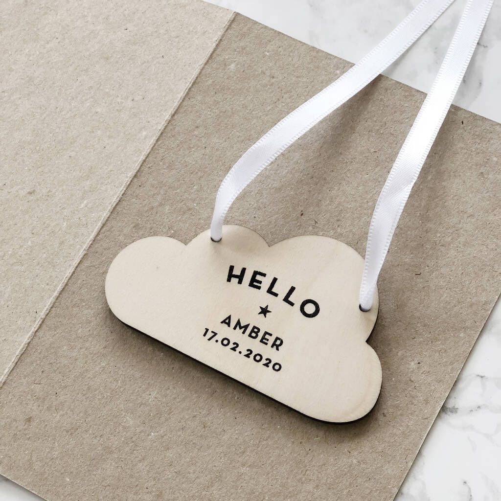Personalised New Baby Wooden Cloud Keepsake Card By Two Stories Gifts